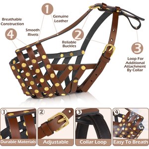 OOPSDOGGY Breathable Secure Basket Leather Labrador Retriever Dog Muzzle, Brown