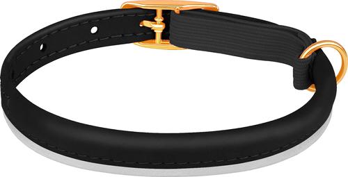 Show full view: OOPSDOGGY Rolled Leather Reflective Cat Collar with Bell & Safety Elastic Strap, Black, 8 to 11-in neck, 3/8-in wide slide 2 of 8