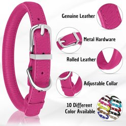OOPSDOGGY Soft Rolled Leather Dog Collar, Pink, Medium: 12 to 15-in neck, 9/16-in wide slide 2 of 6
