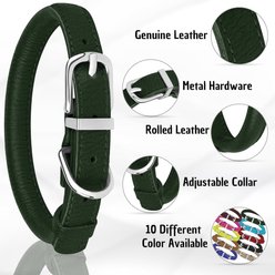 OOPSDOGGY Soft Rolled Leather Dog Collar, Green, Medium: 12 to 15-in neck, 9/16-in wide slide 2 of 6