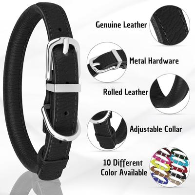 Show full view: OOPSDOGGY Soft Rolled Leather Dog Collar, Black, Medium: 12 to 15-in neck, 9/16-in wide slide 2 of 7