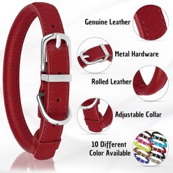 OOPSDOGGY Soft Rolled Leather Dog Collar, Red, Large: 14 to 18-in neck, 9/16-in wide slide 2 of 6