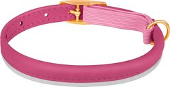 OOPSDOGGY Rolled Leather Reflective Cat Collar with Bell & Safety Elastic Strap, Fuchsia, 8 to 11-in neck, 3/8-in wide slide 2 of 8