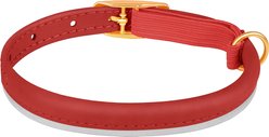 OOPSDOGGY Rolled Leather Reflective Cat Collar with Bell & Safety Elastic Strap, Red, 8 to 11-in neck, 3/8-in wide slide 2 of 8