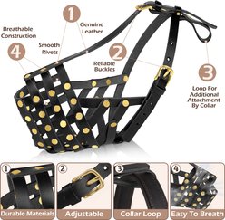 OOPSDOGGY Breathable Secure Basket Leather Rottweiler Dog Muzzle, Black slide 2 of 6