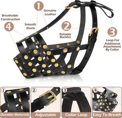 OOPSDOGGY Breathable Secure Basket Leather Pitbull Dog Muzzle, Black slide 2 of 6