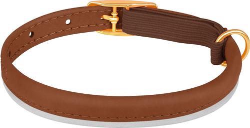 Show full view: OOPSDOGGY Rolled Leather Reflective Cat Collar with Bell & Safety Elastic Strap, Brown, 8 to 11-in neck, 3/8-in wide slide 3 of 9