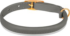 OOPSDOGGY Rolled Leather Reflective Cat Collar with Bell & Safety Elastic Strap, Graphite, 8 to 11-in neck, 3/8-in wide slide 2 of 8