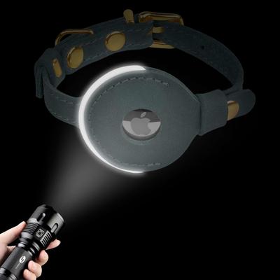 Show full view: OOPSDOGGY Non Breakaway Lightweight GPS Reflective Leather Apple AirTag Cat Collar with Bell, Black, 8 to 11-in neck, 1/2-in wide slide 4 of 8