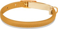 OOPSDOGGY Rolled Leather Reflective Cat Collar with Bell & Safety Elastic Strap, Camel, 8 to 11-in neck, 3/8-in wide slide 2 of 8