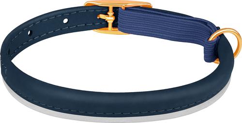 Show full view: OOPSDOGGY Rolled Leather Reflective Cat Collar with Bell & Safety Elastic Strap, Blue, 8 to 11-in neck, 3/8-in wide slide 2 of 8