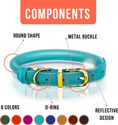 OOPSDOGGY Soft Padded Rolled Leather Reflective Dog Collar, Teal, Medium: 12 to 15-in neck, 3/5-in wide slide 2 of 6