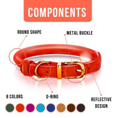 Show full view: OOPSDOGGY Soft Padded Rolled Leather Reflective Dog Collar, Red, Small: 10 to 13-in neck, 3/5-in wide slide 3 of 6