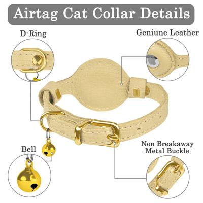 Show full view: OOPSDOGGY Lightweight GPS Leather Apple Air Tag Holder Cat Collar with Bell, Beige, 8 to 11-in neck, 1/2-in wide slide 3 of 6