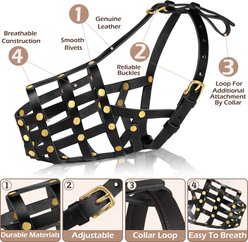 OOPSDOGGY Breathable Secure Basket Leather German Shepherd Dog Muzzle, Black, Medium slide 2 of 7