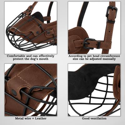 Show full view: OOPSDOGGY Breathable Secure Basket Leather Metal Reflective Pitbull Dog Muzzle, Brown slide 3 of 6