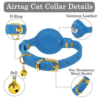 Show full view: OOPSDOGGY Lightweight GPS Leather Apple Air Tag Holder Cat Collar with Bell, Blue, 8 to 11-in neck, 1/2-in wide slide 3 of 6