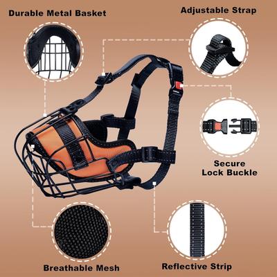 Show full view: OOPSDOGGY Adjustable Breathable Wire Basket Metal Rottweiler Dog Muzzle, Orange slide 2 of 9