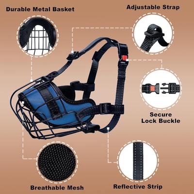 Show full view: OOPSDOGGY Adjustable Breathable Wire Basket Metal Rottweiler Dog Muzzle, Blue slide 2 of 9