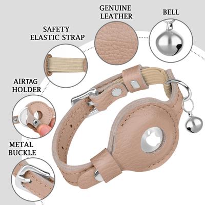 Show full view: OOPSDOGGY Indoor & Outdoor Non Breakaway AirTag Holder Cat Collar with Bell, Beige, 8 to 11-in neck, 1/2-in wide slide 3 of 9