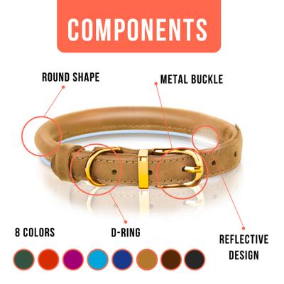 Show full view: OOPSDOGGY Soft Padded Rolled Leather Reflective Dog Collar, Camel, Small: 10 to 13-in neck, 3/5-in wide slide 3 of 6