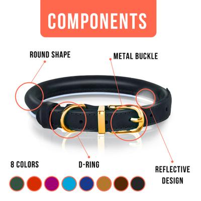 Show full view: OOPSDOGGY Soft Padded Rolled Leather Reflective Dog Collar, Black, XX-Small: 7 to 9-in neck, 2/5-in wide slide 3 of 6