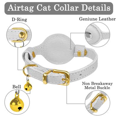 Show full view: OOPSDOGGY Lightweight GPS Leather Apple Air Tag Holder Cat Collar with Bell, White, 8 to 11-in neck, 1/2-in wide slide 3 of 6