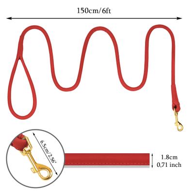 Show full view: OOPSDOGGY Outdoor Rolled Leather Reflective Walking Running Dog Leash, Red, Medium/Large: 6-ft long, 3/4-in wide slide 3 of 8
