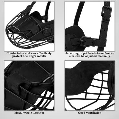 Show full view: OOPSDOGGY Breathable Secure Basket Leather Metal Reflective Pitbull Dog Muzzle, Black slide 3 of 8