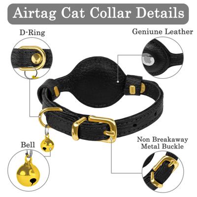 Show full view: OOPSDOGGY Lightweight GPS Leather Apple Air Tag Holder Cat Collar with Bell, Black, 8 to 11-in neck, 1/2-in wide slide 3 of 6