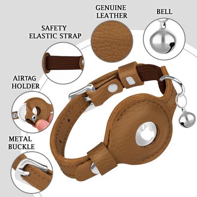 Show full view: OOPSDOGGY Indoor & Outdoor Non Breakaway AirTag Holder Cat Collar with Bell, Brown, 8 to 11-in neck, 1/2-in wide slide 3 of 9