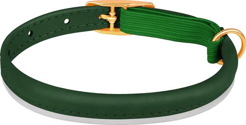 Show full view: OOPSDOGGY Rolled Leather Reflective Cat Collar with Bell & Safety Elastic Strap, Green, 8 to 11-in neck, 3/8-in wide slide 3 of 9
