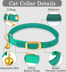 OOPSDOGGY Rolled Leather Reflective Cat Collar with Bell & Safety Elastic Strap, Teal, 8 to 11-in neck, 3/8-in wide slide 2 of 8