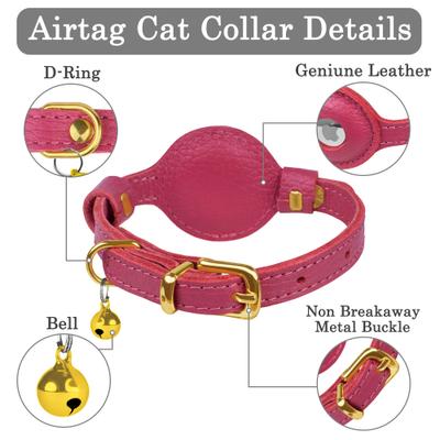 Show full view: OOPSDOGGY Lightweight GPS Leather Apple Air Tag Holder Cat Collar with Bell, Pink, 8 to 11-in neck, 1/2-in wide slide 3 of 6