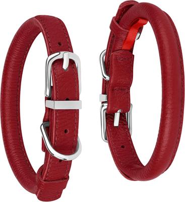Show full view: OOPSDOGGY Soft Rolled Leather Dog Collar, Red, X-Small: 8 to 11-in neck, 3/8-in wide slide 4 of 7
