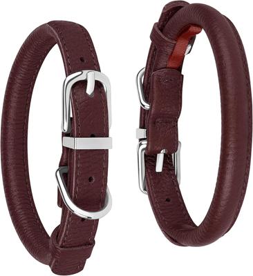 Show full view: OOPSDOGGY Soft Rolled Leather Dog Collar, Burgundy, Medium: 12 to 15-in neck, 9/16-in wide slide 4 of 7