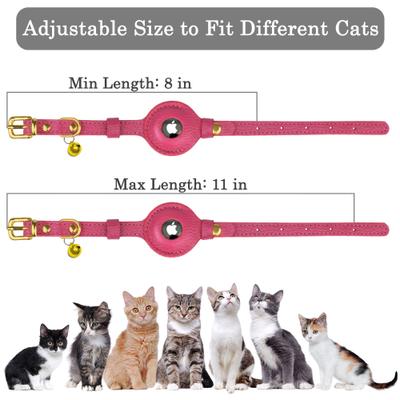 Show full view: OOPSDOGGY Lightweight GPS Leather Apple Air Tag Holder Cat Collar with Bell, Pink, 8 to 11-in neck, 1/2-in wide slide 4 of 6