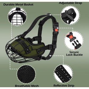 OOPSDOGGY Adjustable Nylon Metal Reflective Mask Secure Wire Basket Pitbull Dog Amstaff Soft Cage Muzzle, Green