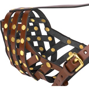OOPSDOGGY Breathable Secure Basket Leather Labrador Retriever Dog Muzzle, Brown