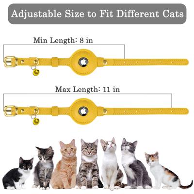 Show full view: OOPSDOGGY Lightweight GPS Leather Apple Air Tag Holder Cat Collar with Bell, Yellow, 8 to 11-in neck, 1/2-in wide slide 4 of 6