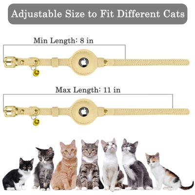 Show full view: OOPSDOGGY Lightweight GPS Leather Apple Air Tag Holder Cat Collar with Bell, Beige, 8 to 11-in neck, 1/2-in wide slide 4 of 6