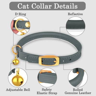 Show full view: OOPSDOGGY Rolled Leather Reflective Cat Collar with Bell & Safety Elastic Strap, Denim, 8 to 11-in neck, 3/8-in wide slide 4 of 9