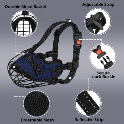 Show full view: OOPSDOGGY Adjustable Nylon Metal Reflective Mask Secure Wire Basket Pitbull Dog Amstaff Soft Cage Muzzle, Blue slide 4 of 8