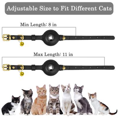 Show full view: OOPSDOGGY Lightweight GPS Leather Apple Air Tag Holder Cat Collar with Bell, Black, 8 to 11-in neck, 1/2-in wide slide 4 of 6