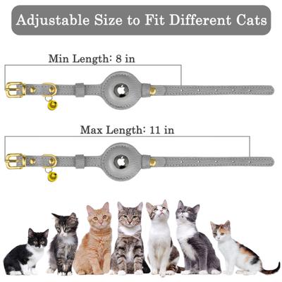 Show full view: OOPSDOGGY Lightweight GPS Leather Apple Air Tag Holder Cat Collar with Bell, Gray, 8 to 11-in neck, 1/2-in wide slide 4 of 6