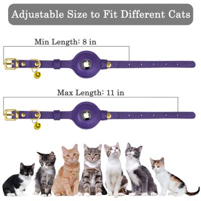 Show full view: OOPSDOGGY Lightweight GPS Leather Apple Air Tag Holder Cat Collar with Bell, Purple, 8 to 11-in neck, 1/2-in wide slide 4 of 6