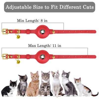Show full view: OOPSDOGGY Lightweight GPS Leather Apple Air Tag Holder Cat Collar with Bell, Red, 8 to 11-in neck, 1/2-in wide slide 4 of 6