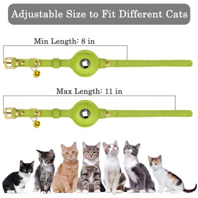 Show full view: OOPSDOGGY Lightweight GPS Leather Apple Air Tag Holder Cat Collar with Bell, Lime Green, 8 to 11-in neck, 1/2-in wide slide 4 of 6