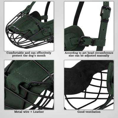 Show full view: OOPSDOGGY Breathable Secure Basket Leather Metal Reflective Pitbull Dog Muzzle, Green slide 5 of 9