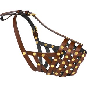 OOPSDOGGY Breathable Secure Basket Leather Labrador Retriever Dog Muzzle, Brown